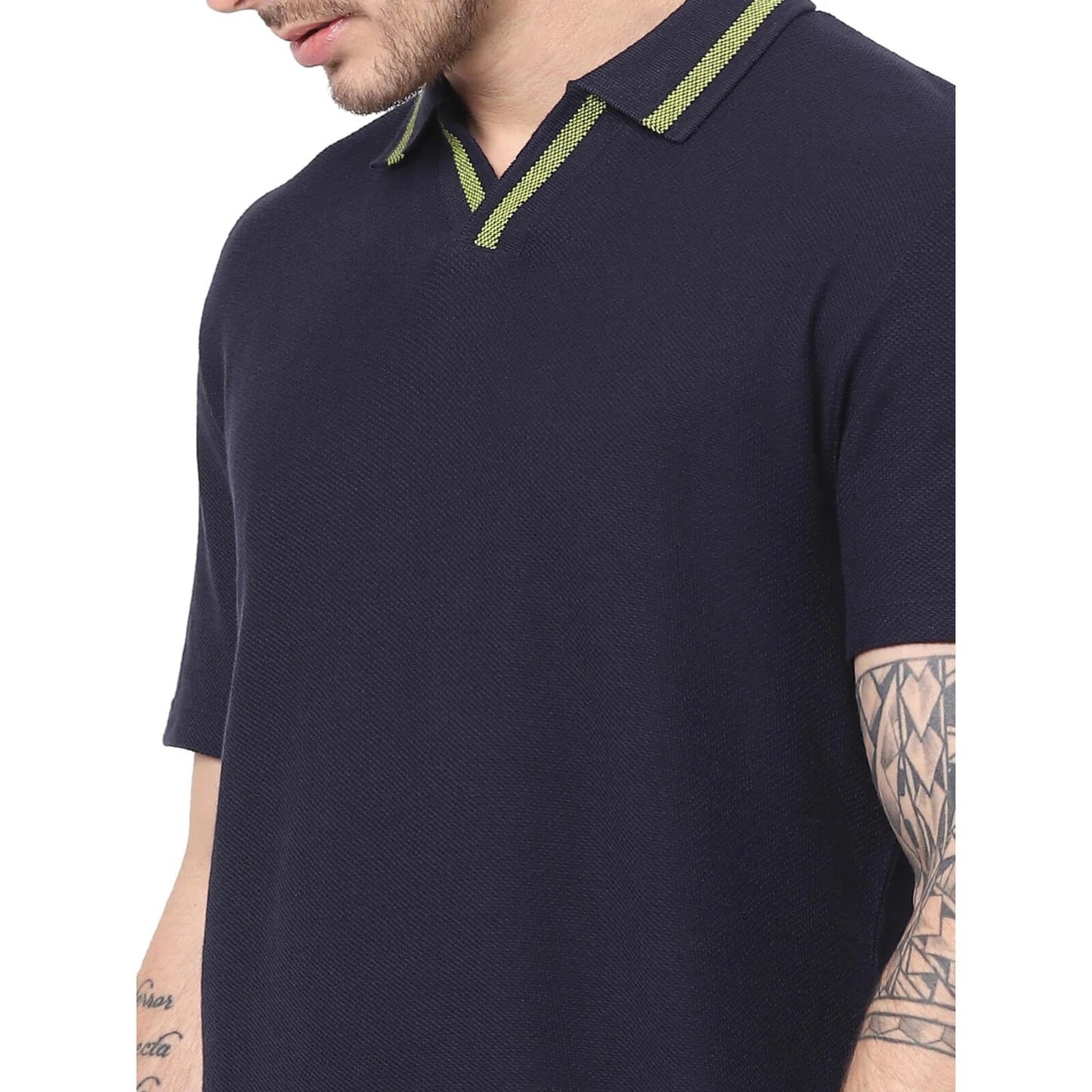 Navy Blue Solid Cotton Polo