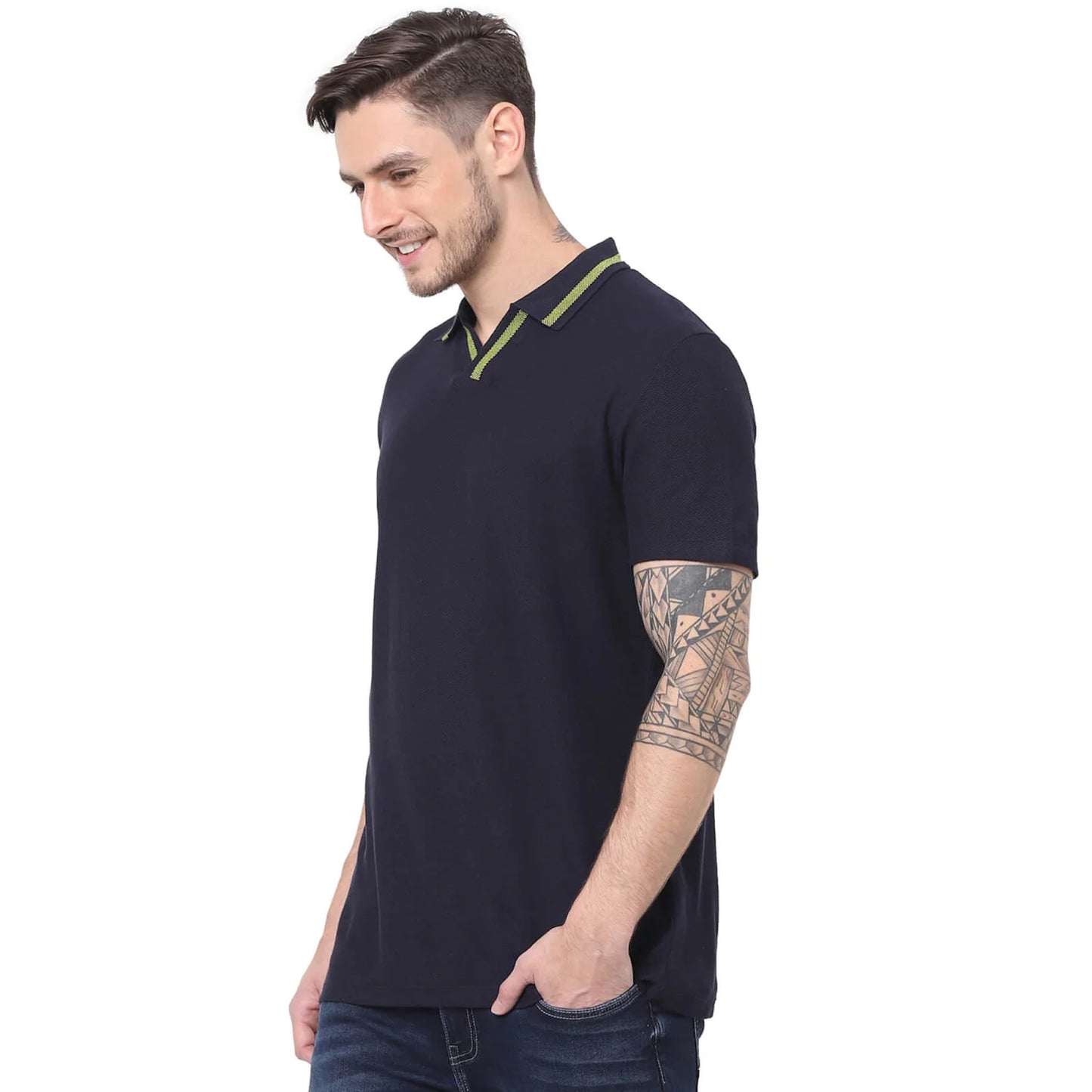 Navy Blue Solid Cotton Polo