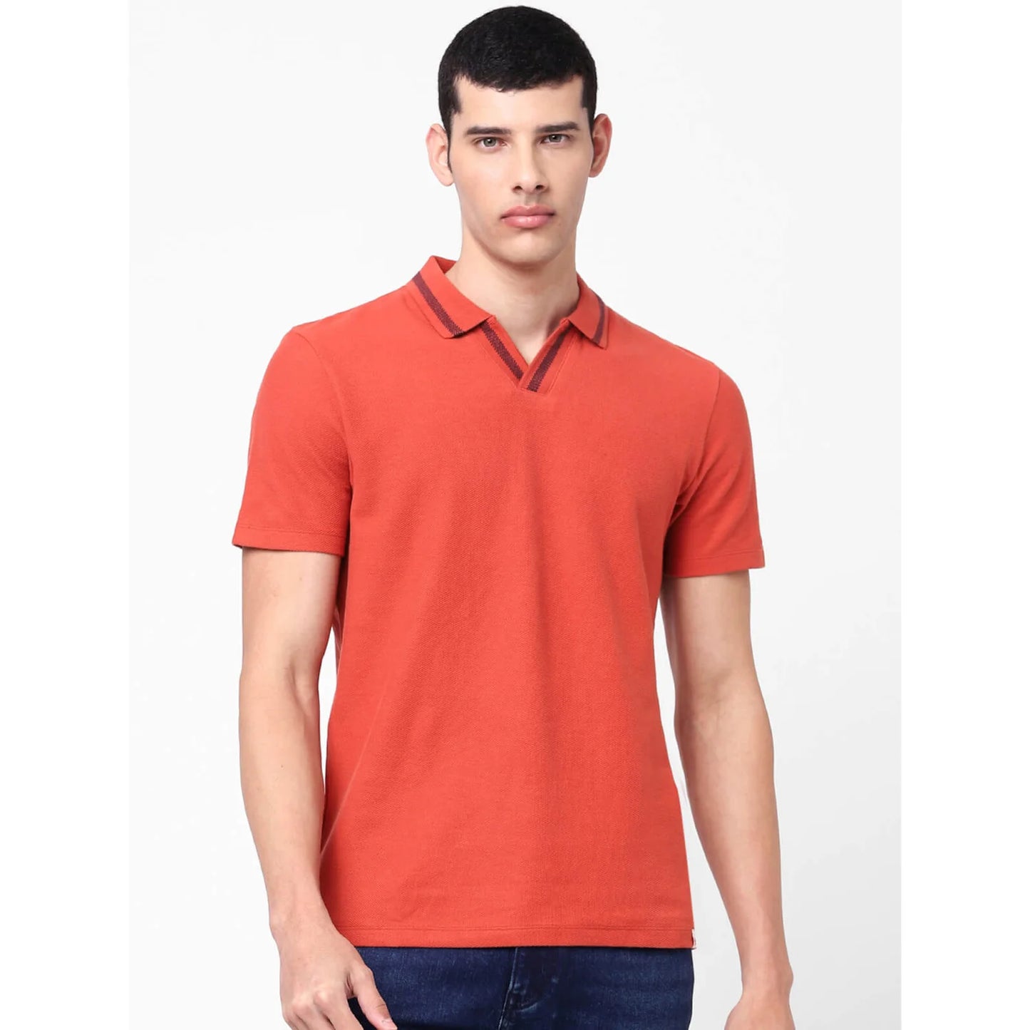 Red Solid Cotton Polo