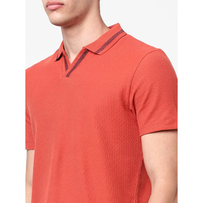 Red Solid Cotton Polo