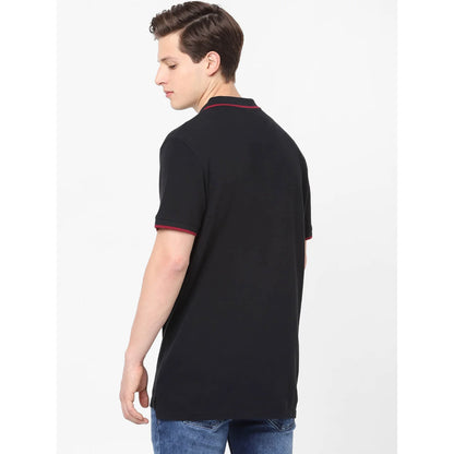 Black Solid Cotton Polo