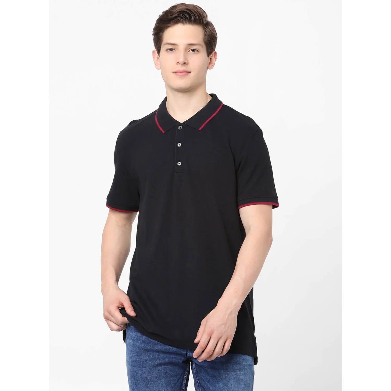 Black Solid Cotton Polo