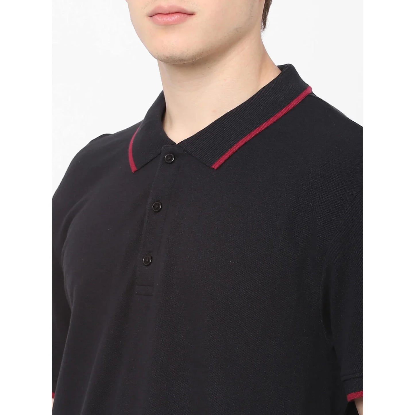 Black Solid Cotton Polo