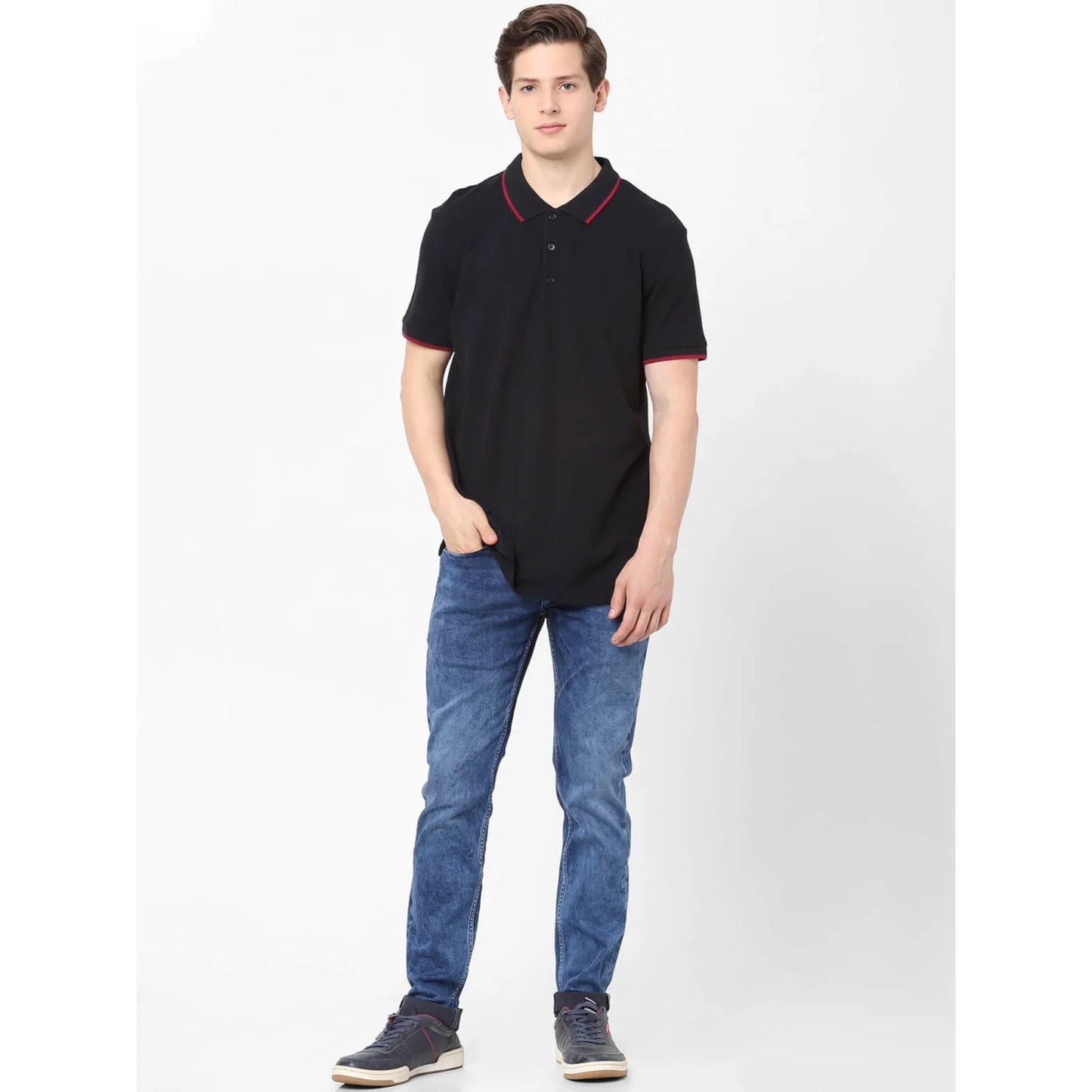 Black Solid Cotton Polo