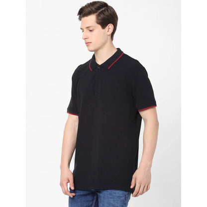 Black Solid Cotton Polo