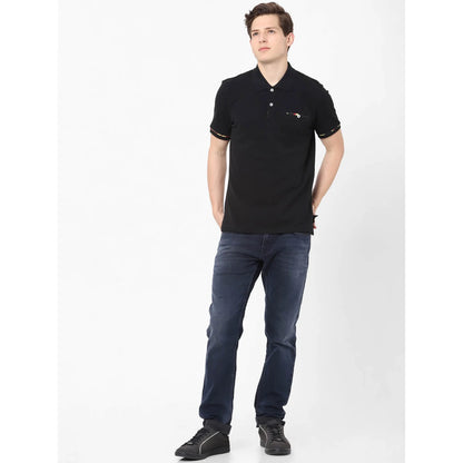 Black Solid Cotton Polo