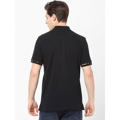 Black Solid Cotton Polo