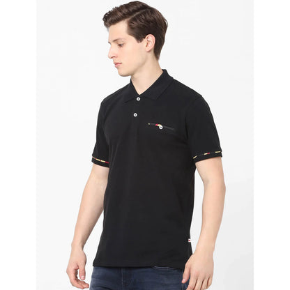 Black Solid Cotton Polo