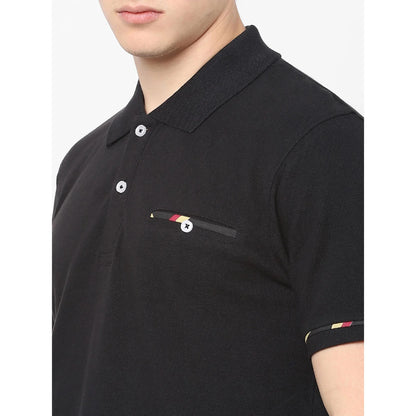 Black Solid Cotton Polo