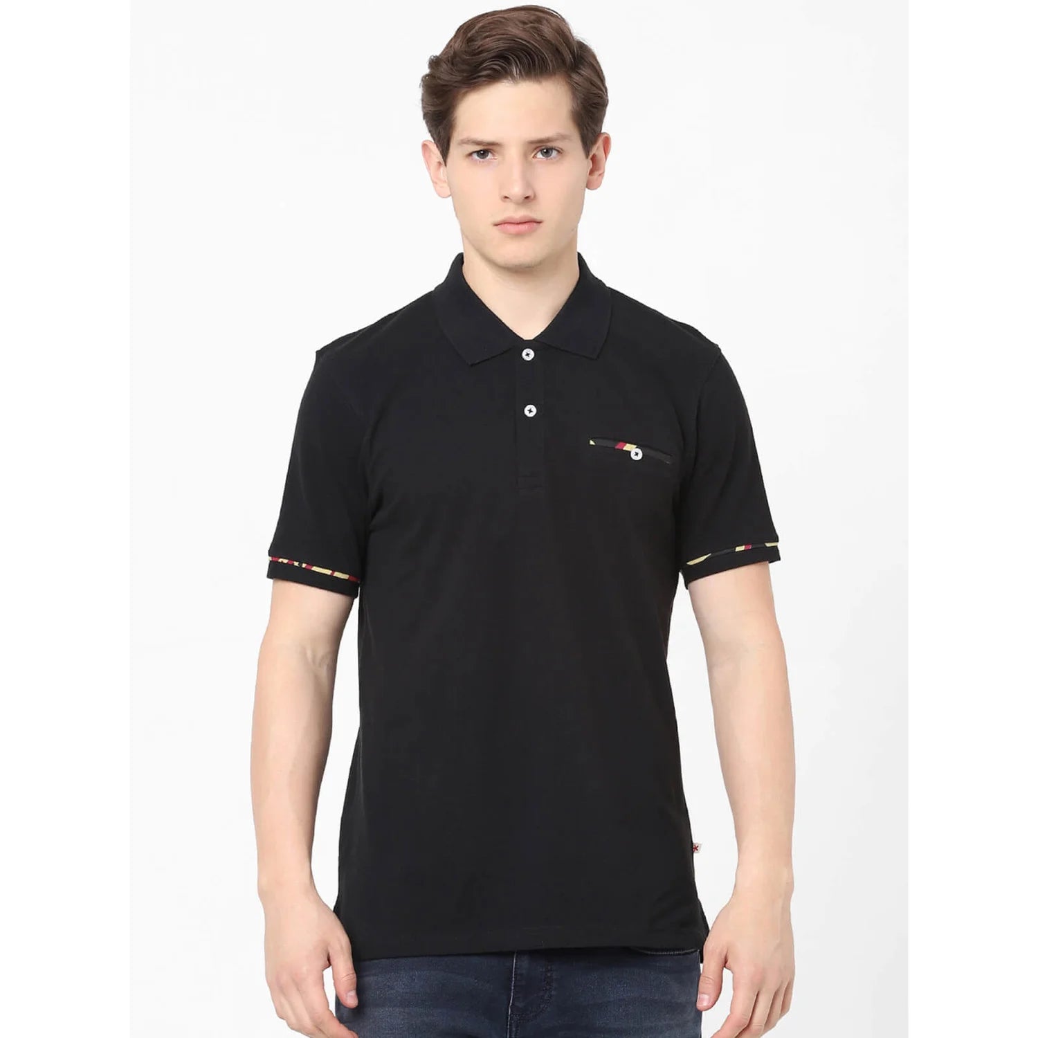 Black Solid Cotton Polo