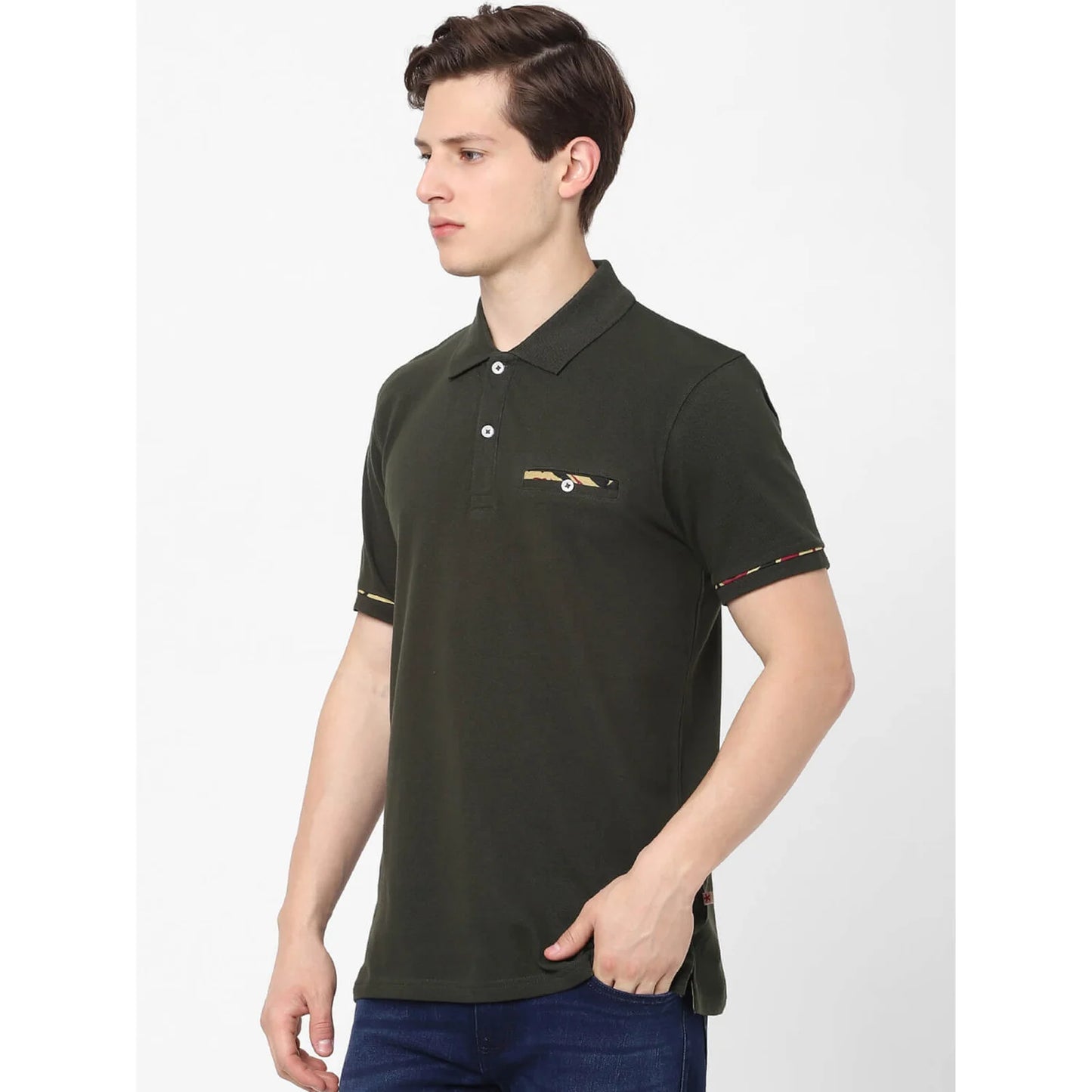 Green Solid Cotton Polo