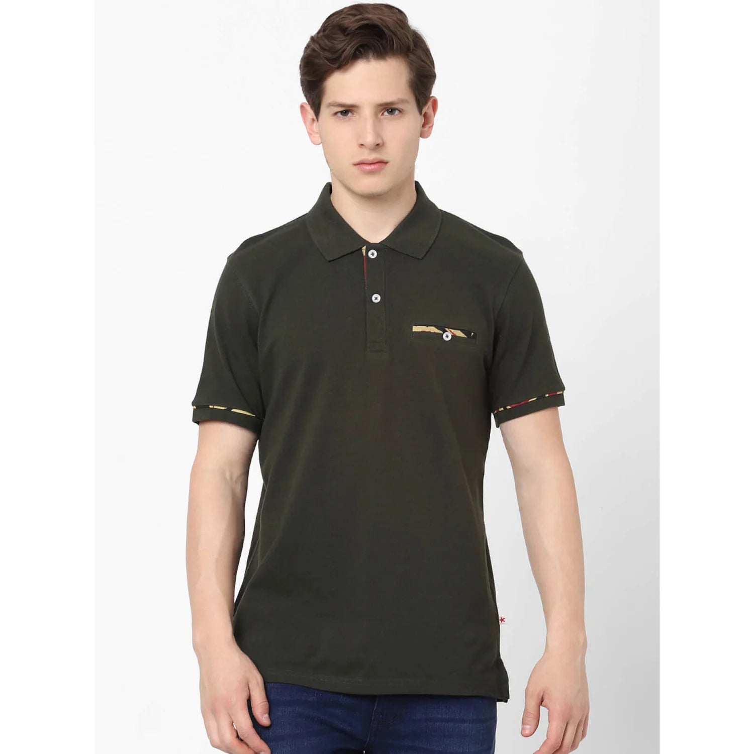 Green Solid Cotton Polo