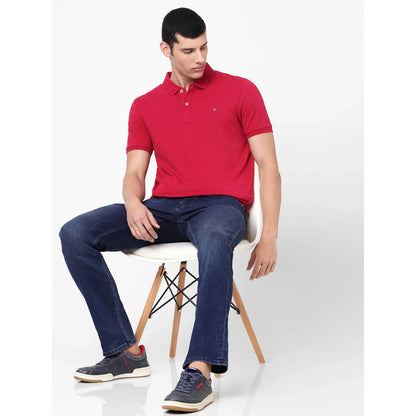 Red Solid Cotton Polo