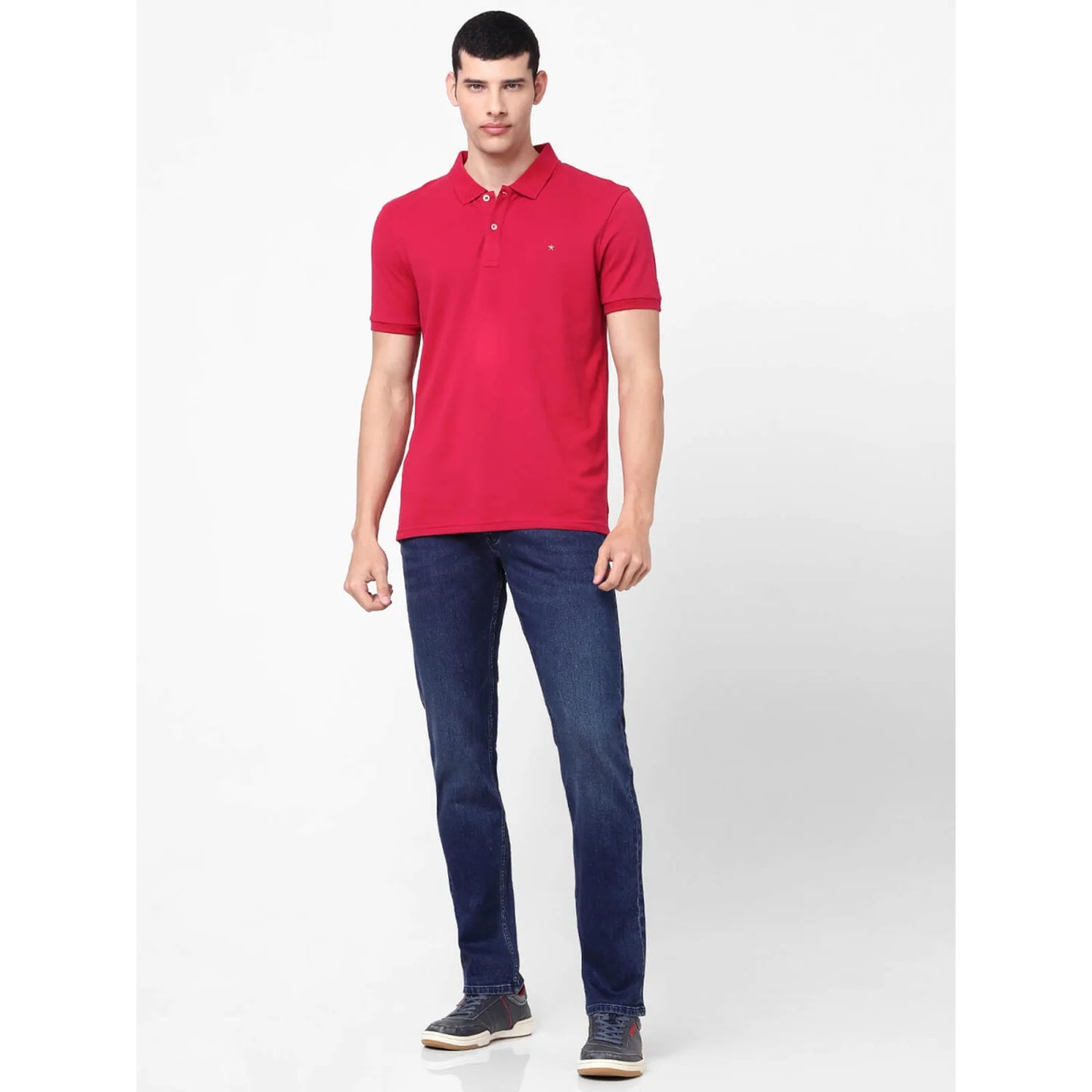 Red Solid Cotton Polo