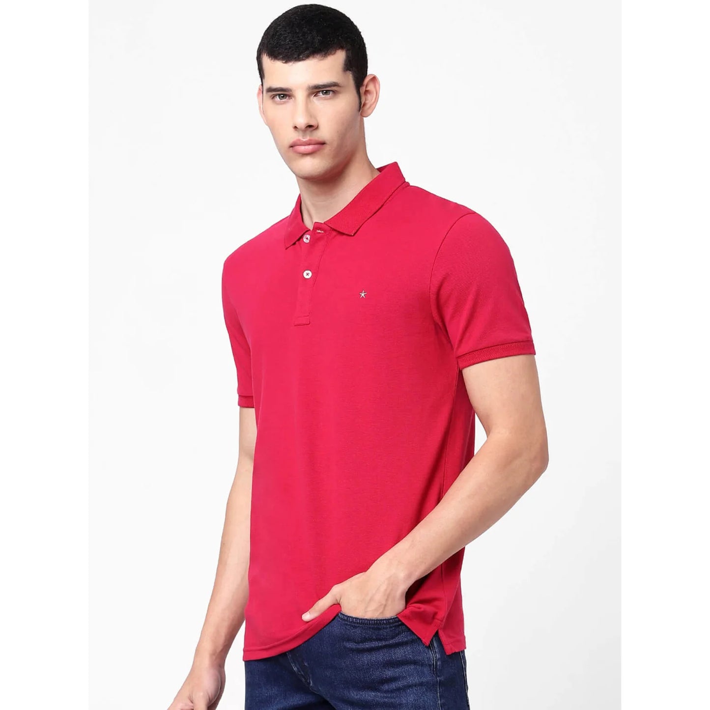 Red Solid Cotton Polo