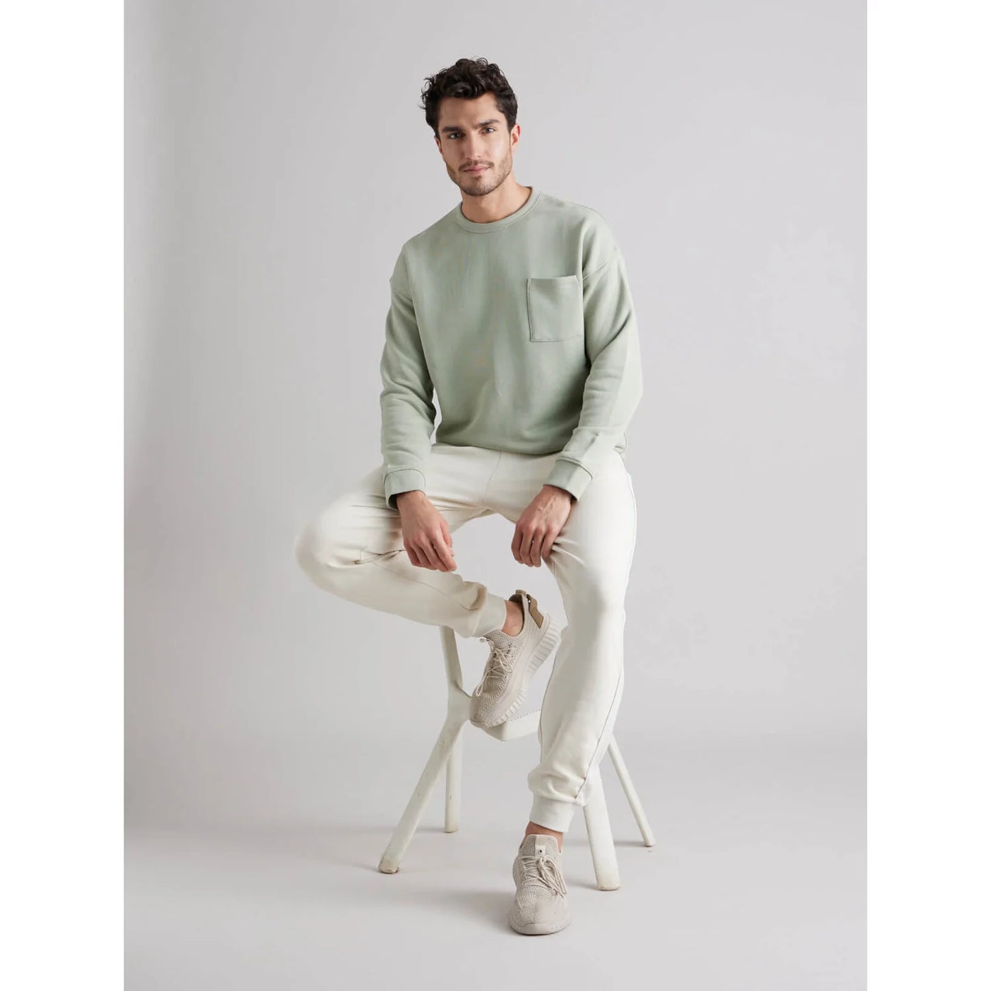 Green Solid Cotton Blend Sweatshirt