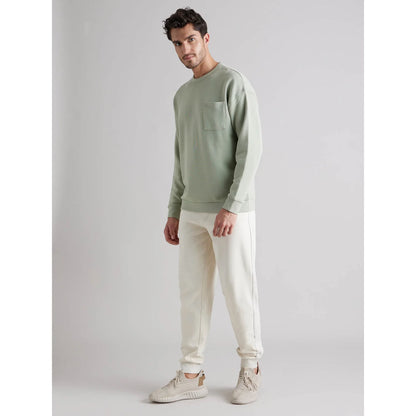 Green Solid Cotton Blend Sweatshirt