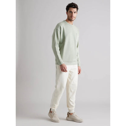 Green Solid Cotton Blend Sweatshirt