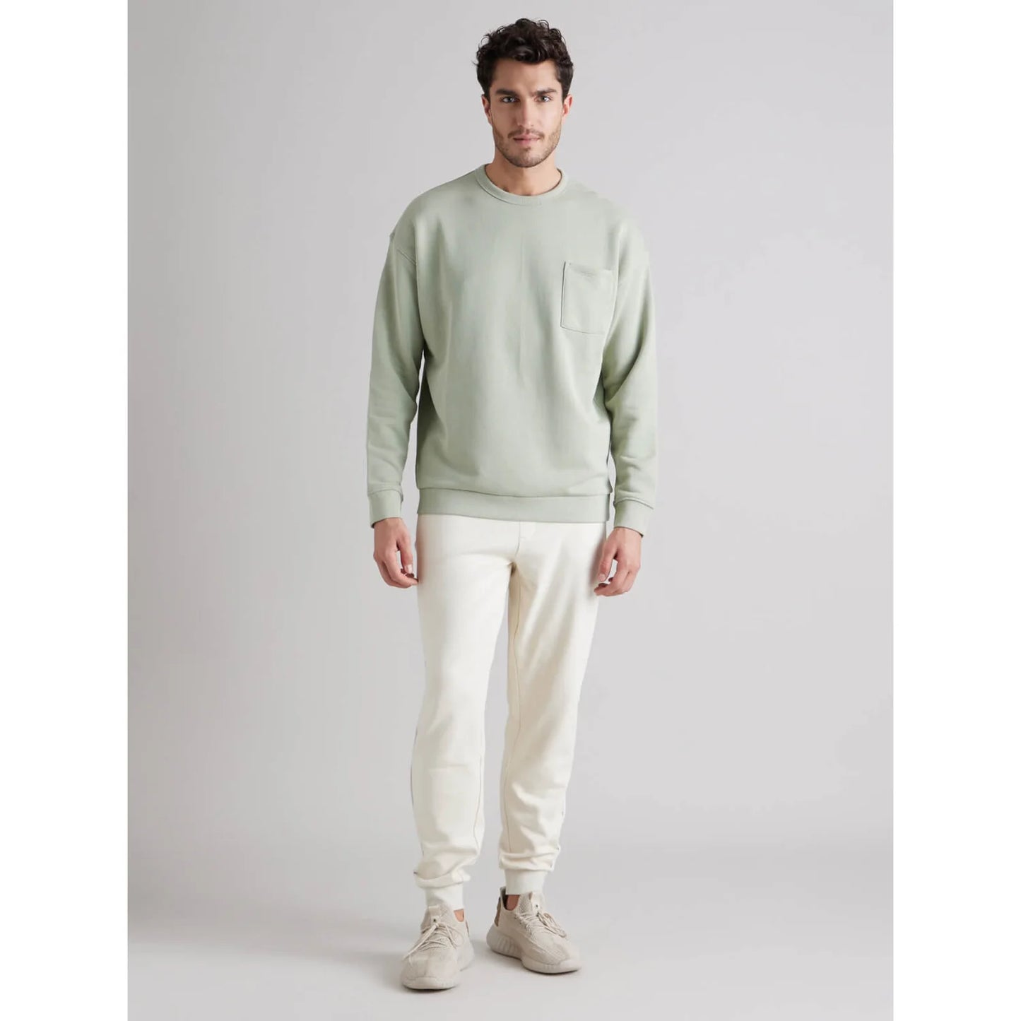 Green Solid Cotton Blend Sweatshirt