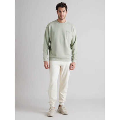 Green Solid Cotton Blend Sweatshirt