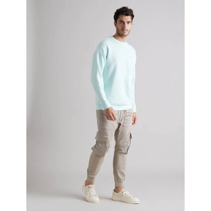 Light Blue Solid Cotton Blend Sweatshirt