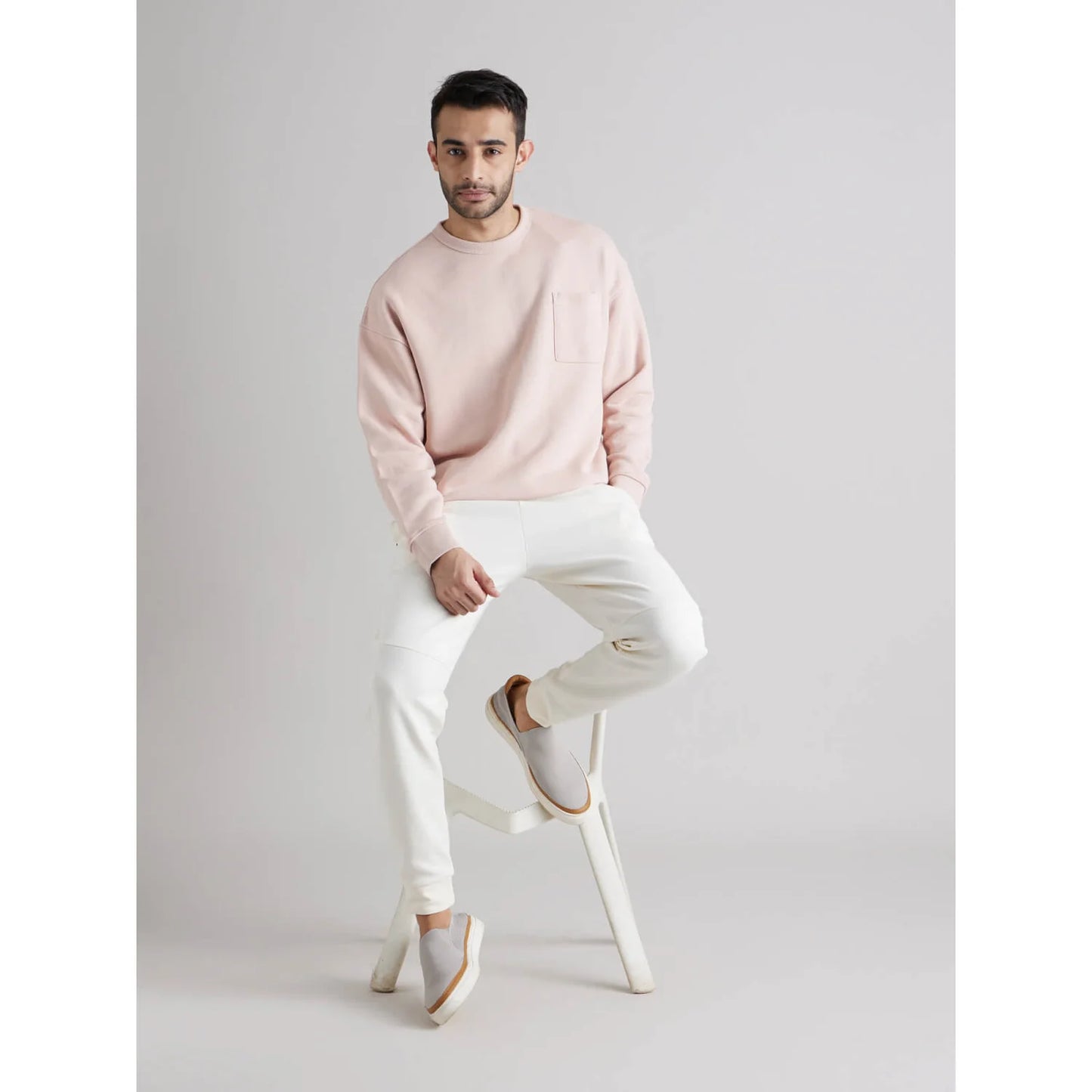 Pink Solid Cotton Blend Sweatshirt