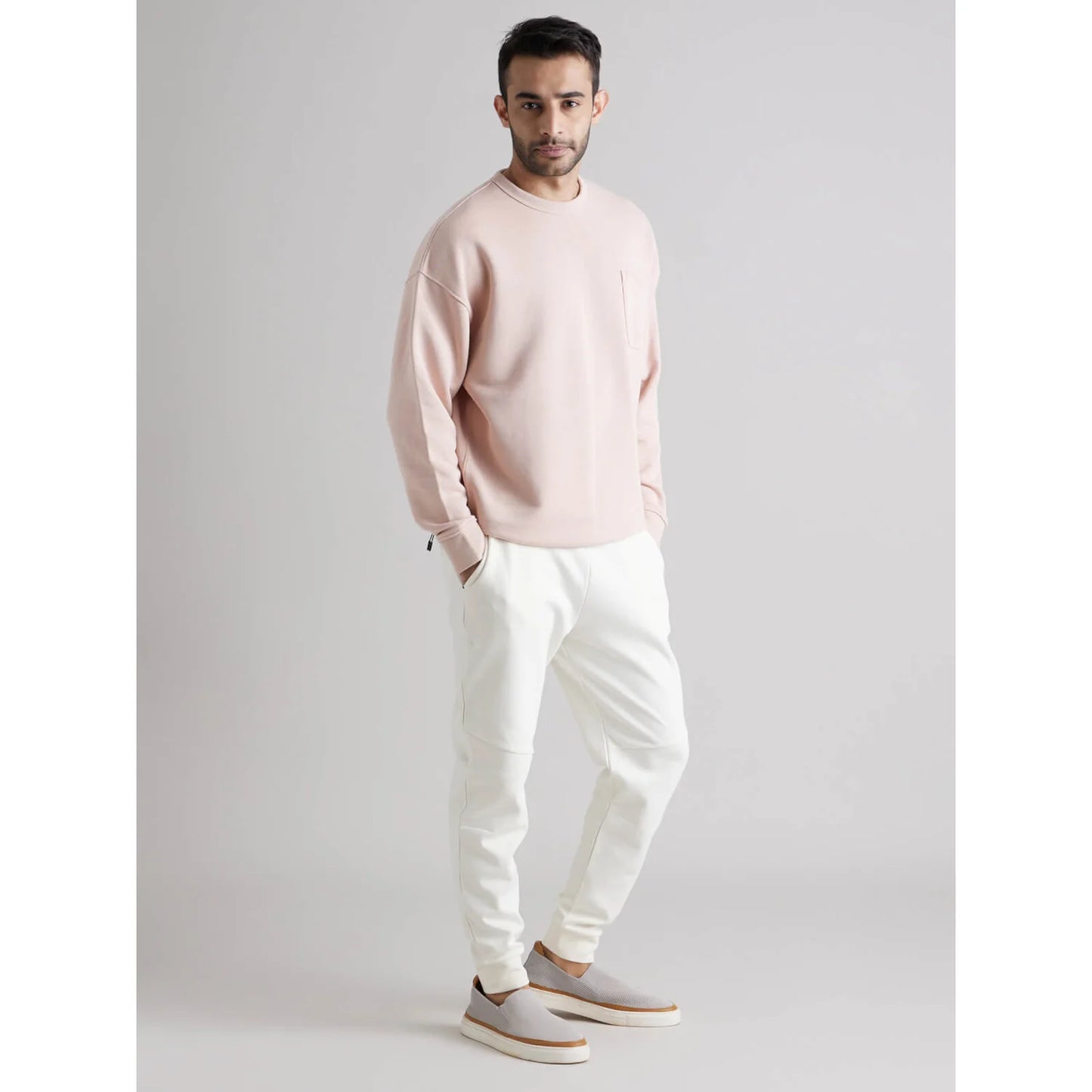 Pink Solid Cotton Blend Sweatshirt