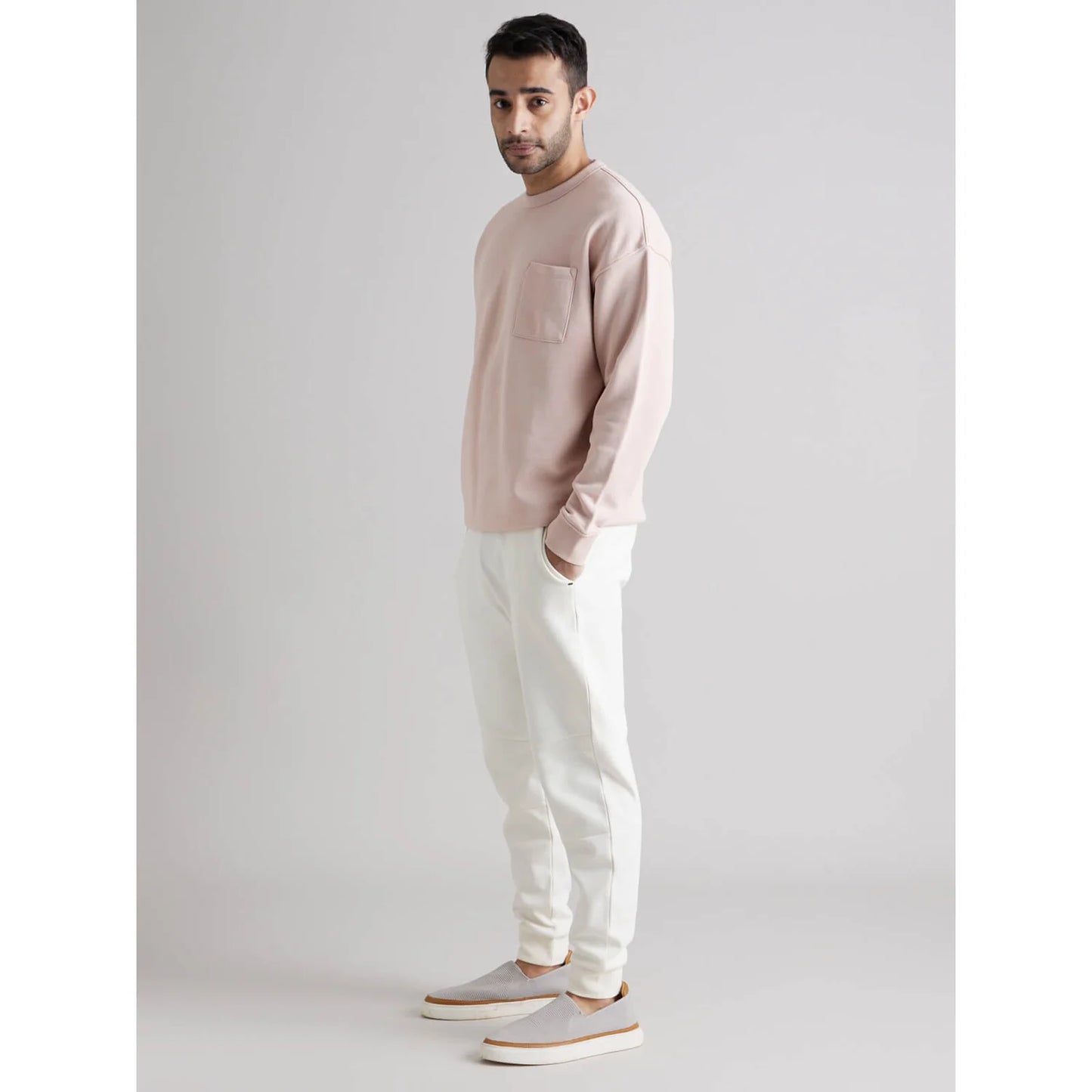 Pink Solid Cotton Blend Sweatshirt