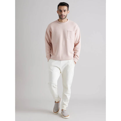 Pink Solid Cotton Blend Sweatshirt