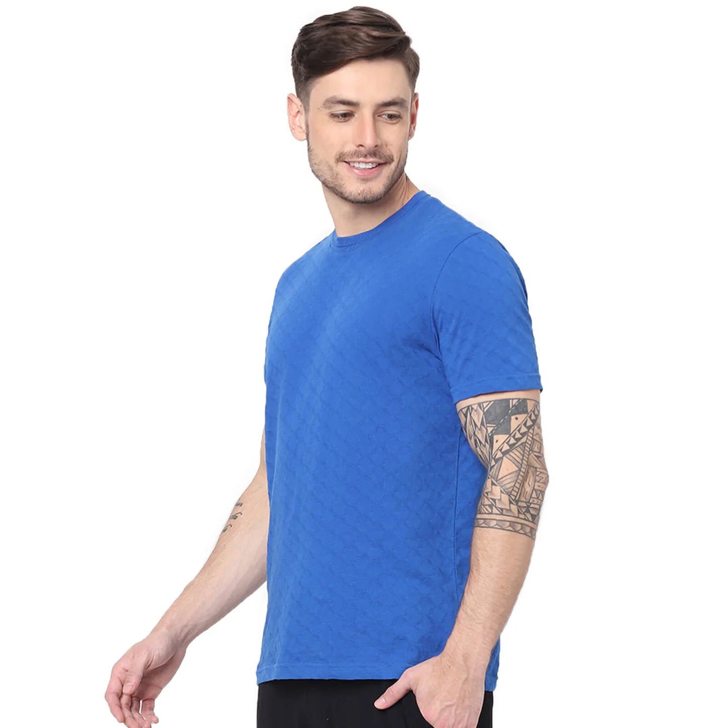 Blue Solid Cotton T-shirt