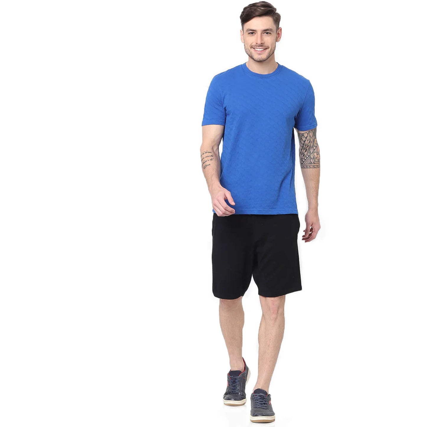 Blue Solid Cotton T-shirt