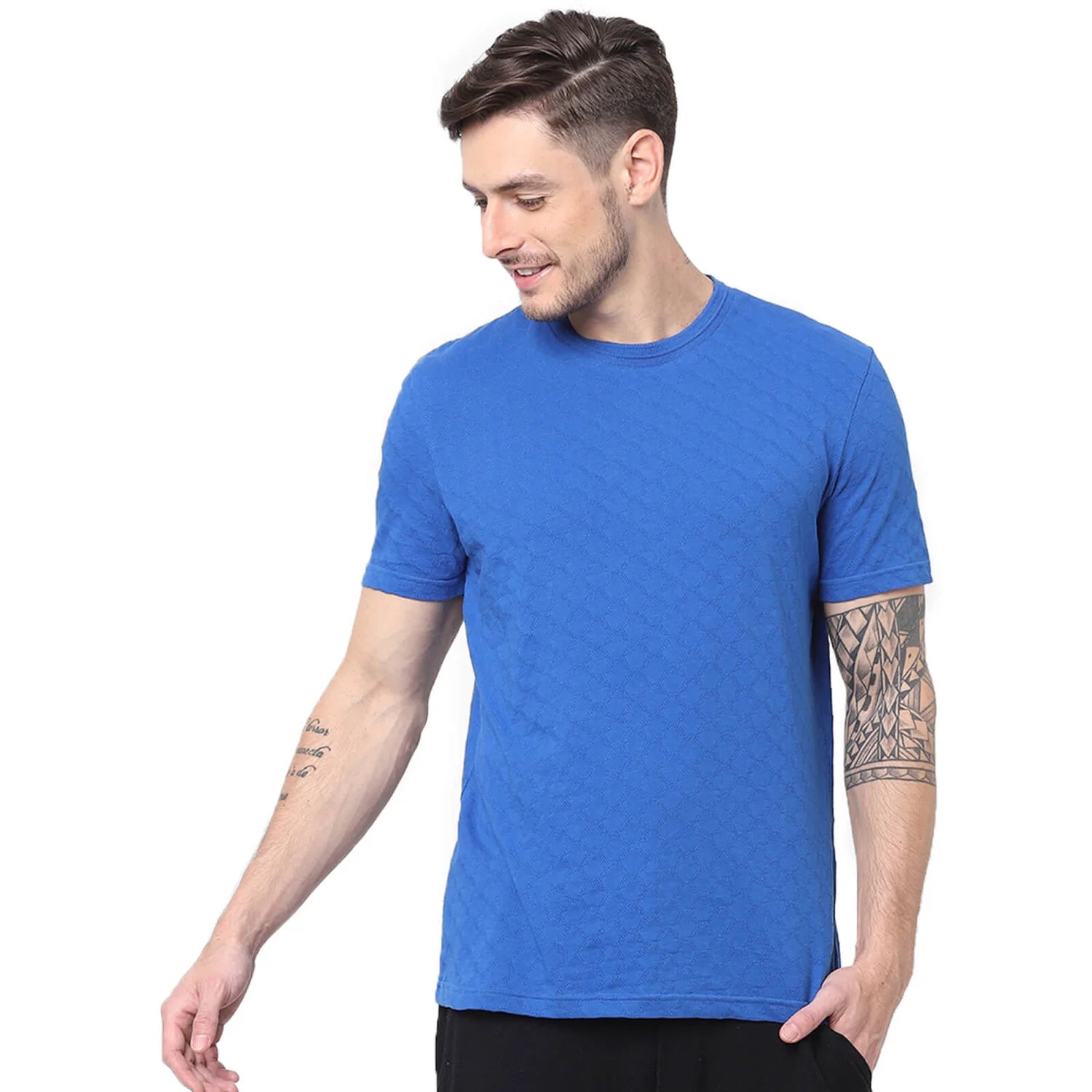 Blue Solid Cotton T-shirt