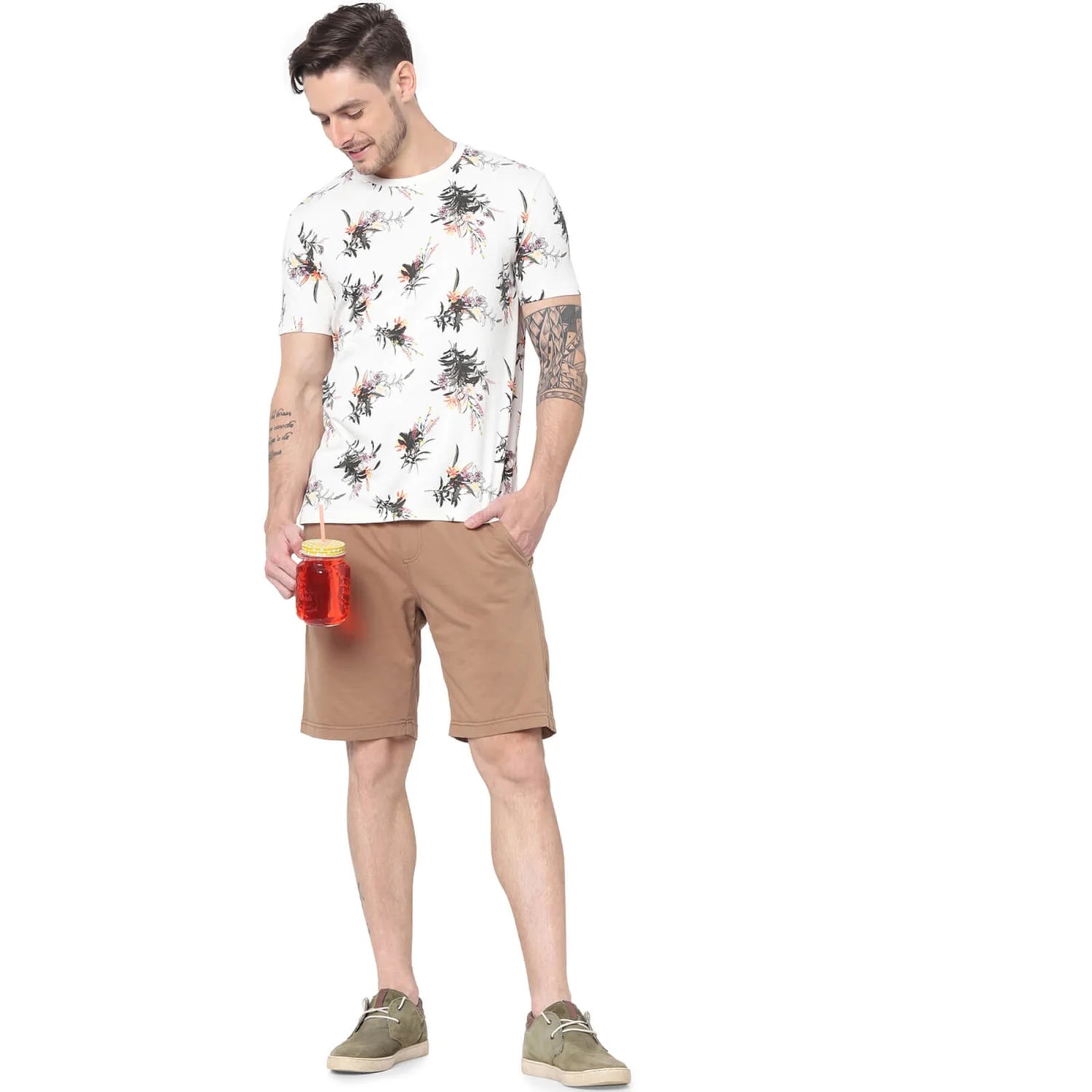 Off White Floral Cotton T-shirt