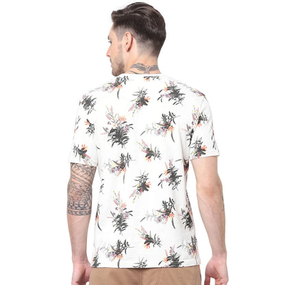 Off White Floral Cotton T-shirt