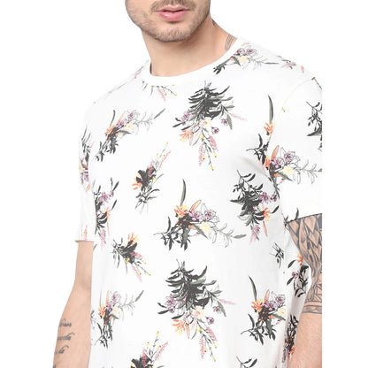 Off White Floral Cotton T-shirt