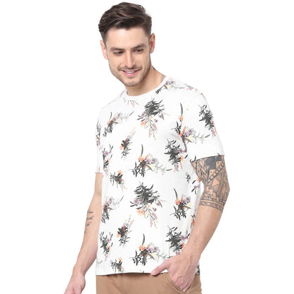 Off White Floral Cotton T-shirt