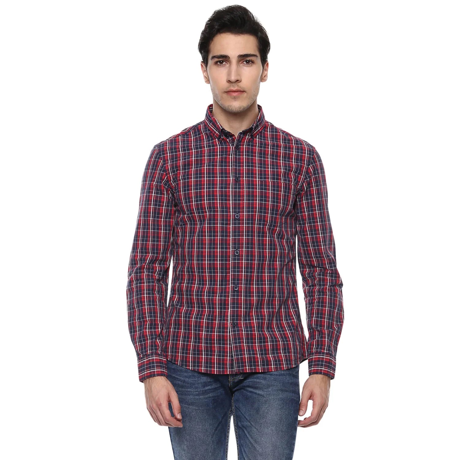 Navy Blue Checks Cotton Shirt