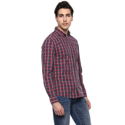 Navy Blue Checks Cotton Shirt