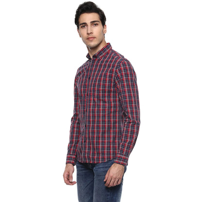 Navy Blue Checks Cotton Shirt