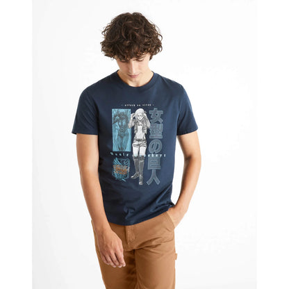 Attack On Titan - Navy Blue Printed Cotton T-shirt