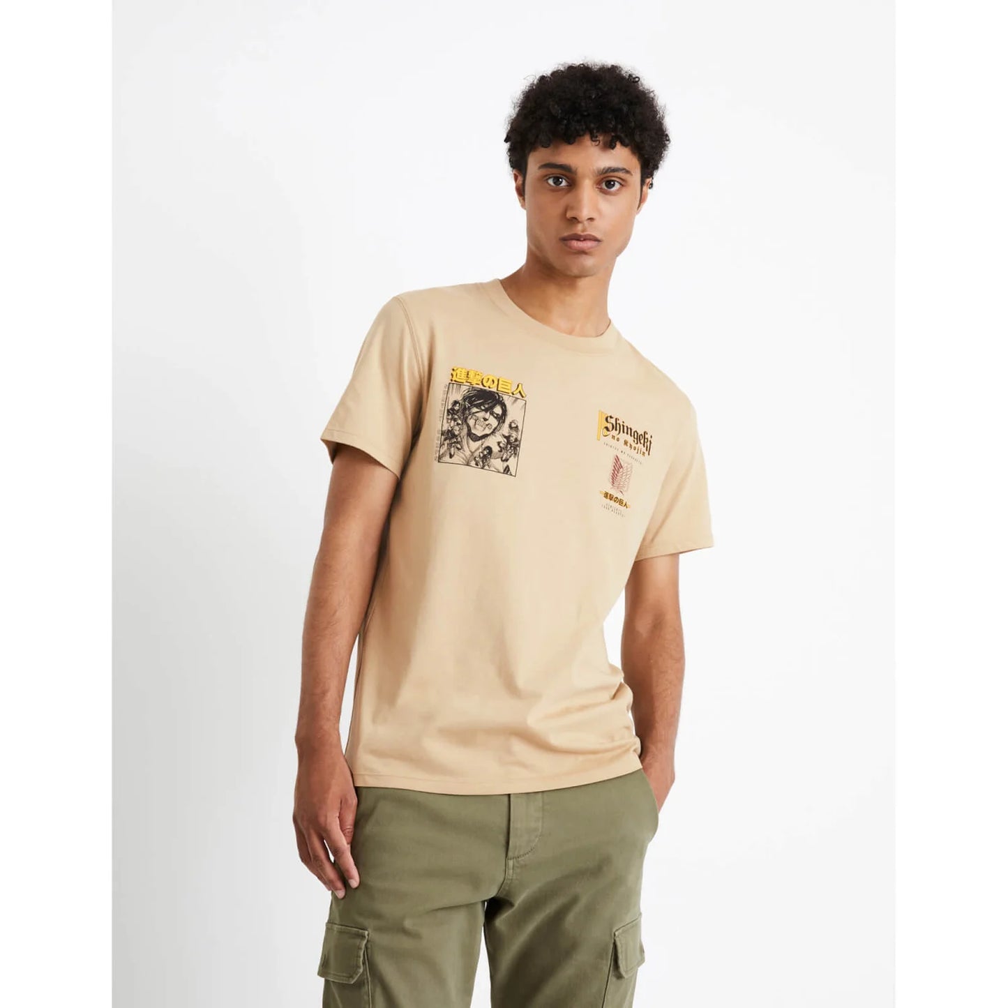 Attack On Titan - Beige Printed Cotton T-shirt