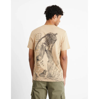 Attack On Titan - Beige Printed Cotton T-shirt