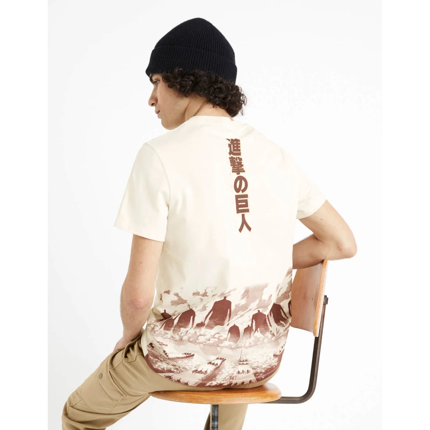 Attack On Titan - Off White Printed Cotton T-shirt