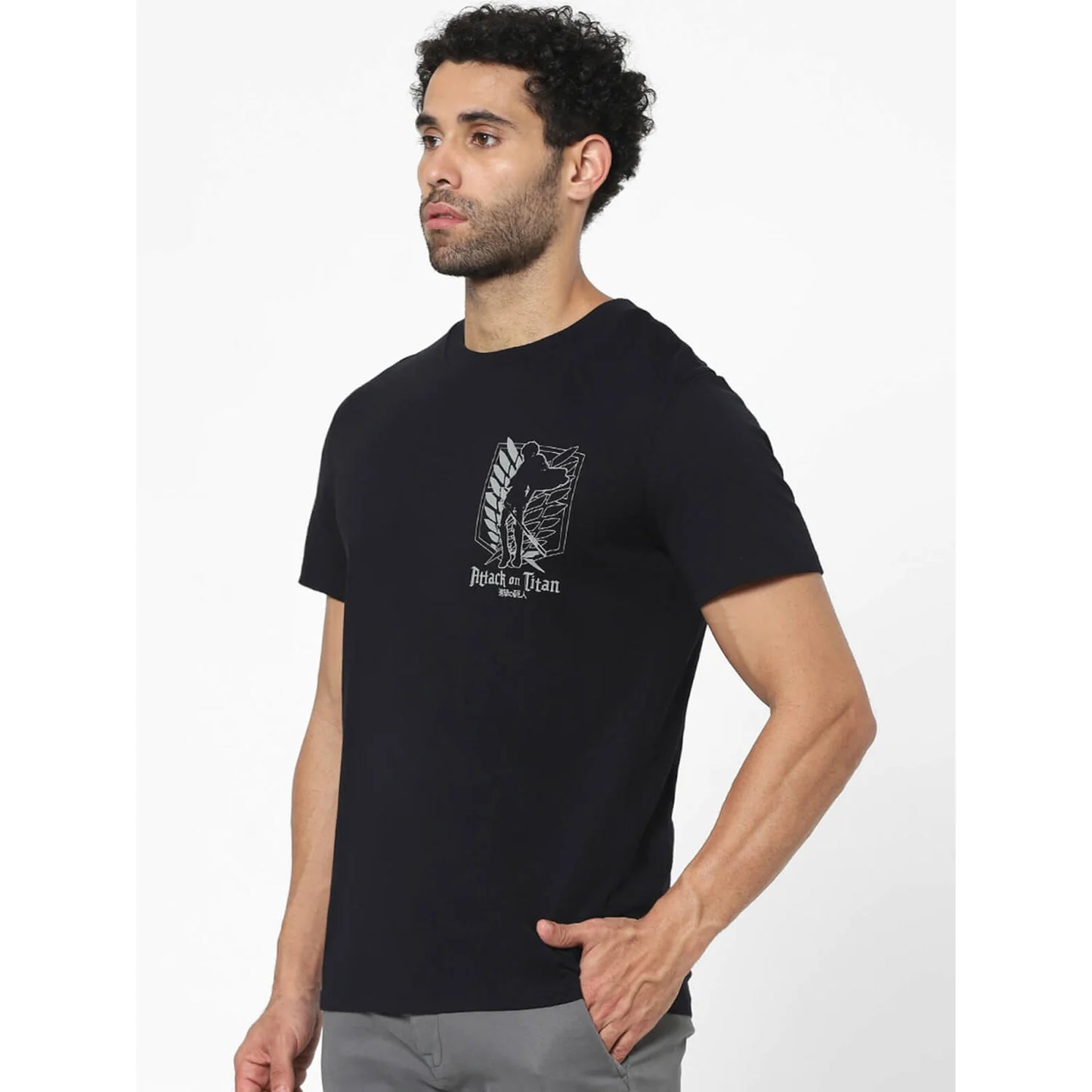 Attack On Titan - Black Printed Cotton T-shirt