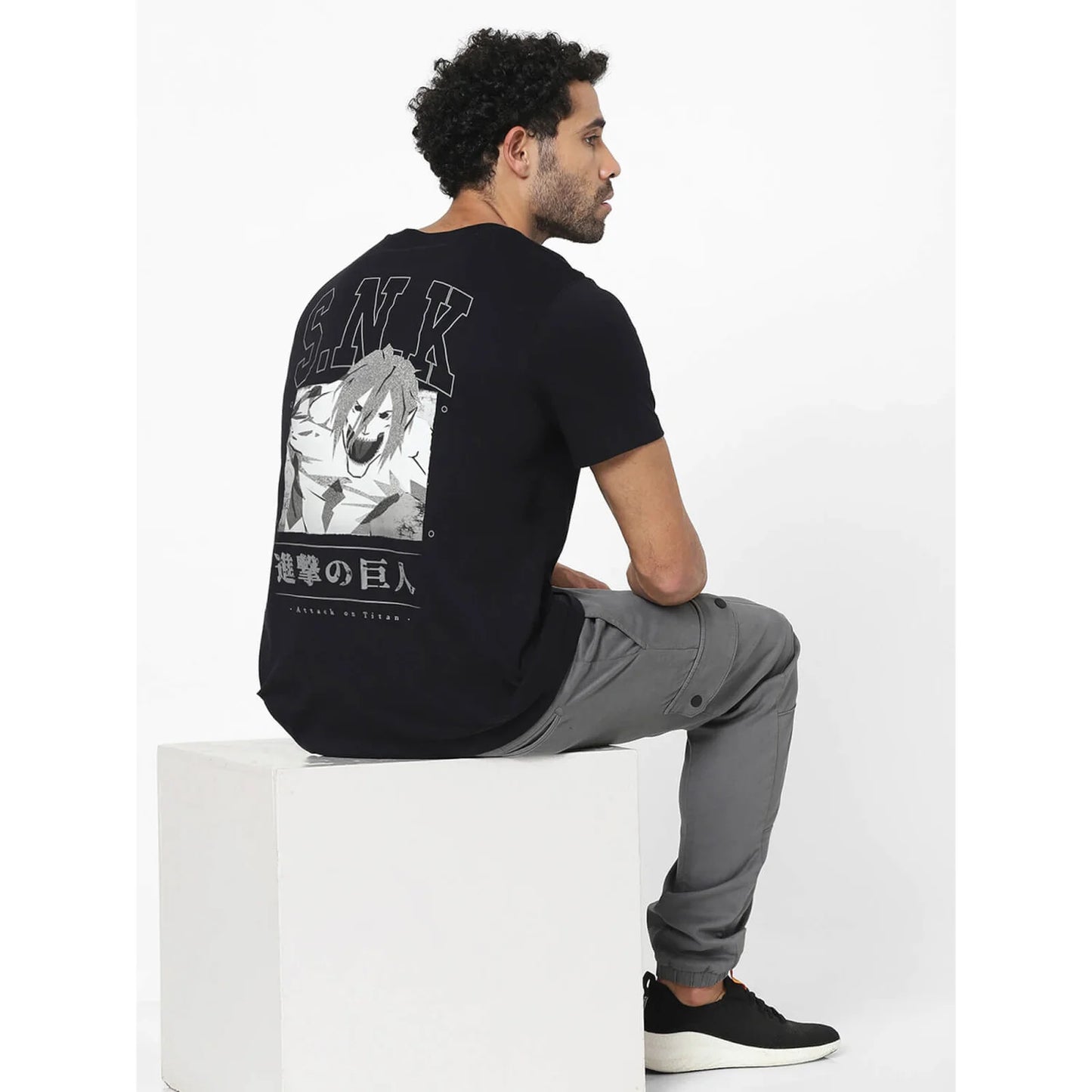 Attack On Titan - Black Printed Cotton T-shirt