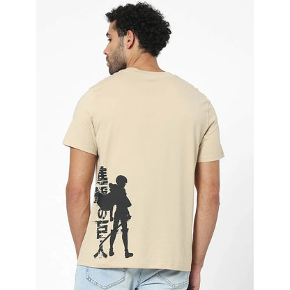 Attack On Titan - Beige Printed Cotton T-shirt