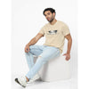 Celio* Printed Regular Fit Cotton Beige T-Shirt