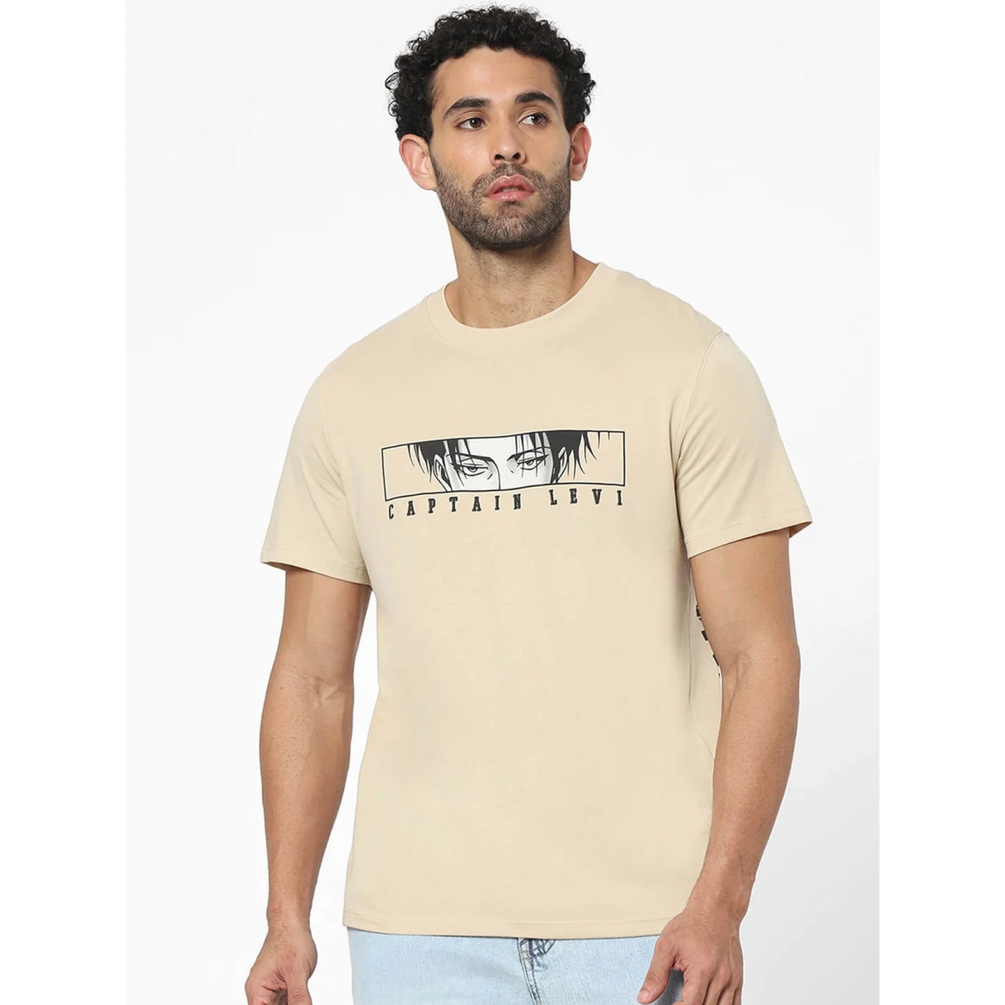 Attack On Titan - Beige Printed Cotton T-shirt