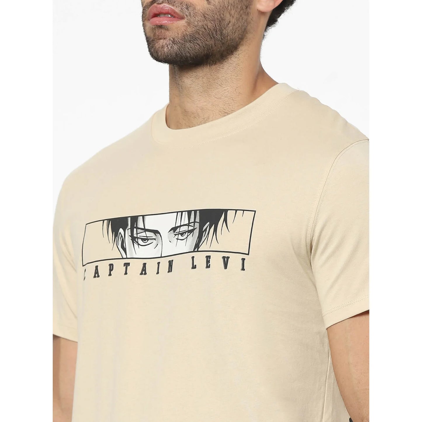 Attack On Titan - Beige Printed Cotton T-shirt