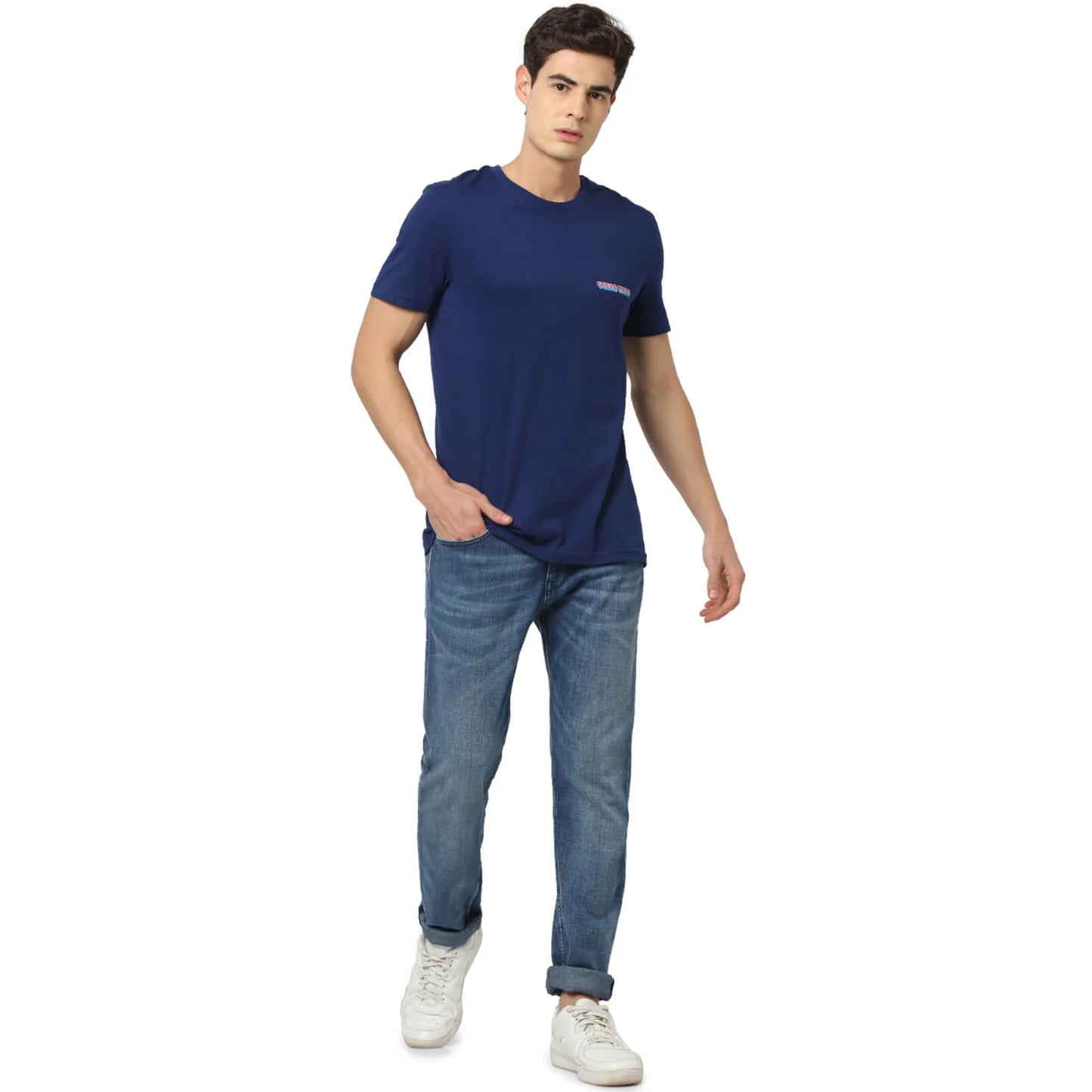 Navy Blue Solid Cotton T-shirt